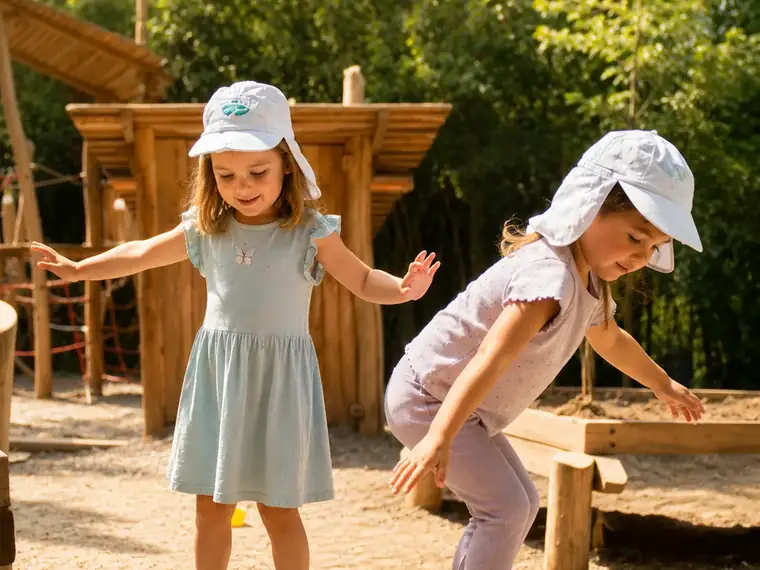 Zwei Kinder spielen auf dem Gartenspielplatz der Kita Bärlis in Zürich
